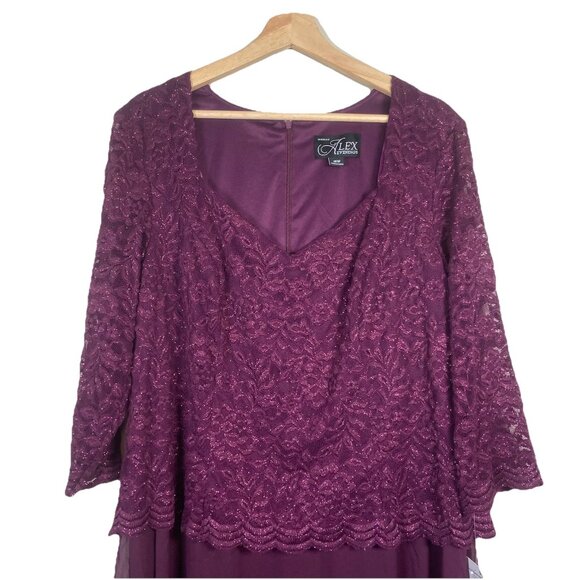 Alex Evenings Woman 16W Plum Lace Sequin Bodice Chiffon Mother Of Bride Dress - Picture 4 of 16